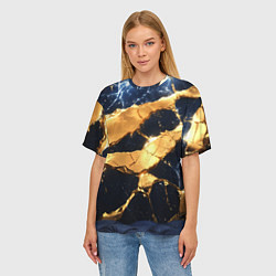 Футболка оверсайз женская Золотая текстура на синем, цвет: 3D-принт — фото 2