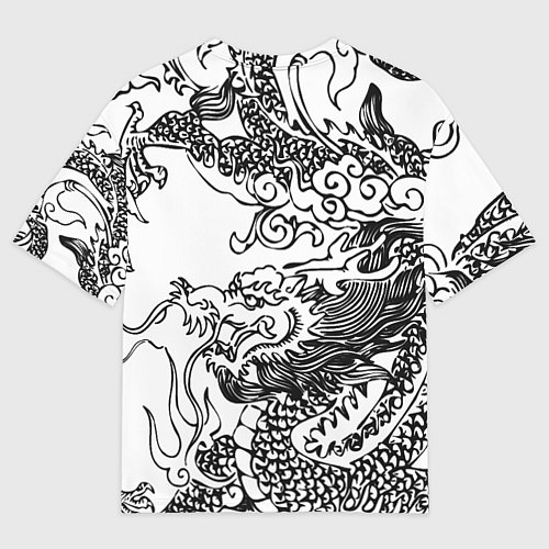 Женская футболка оверсайз Татуировка дракона на белом / 3D-принт – фото 2