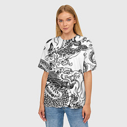 Футболка оверсайз женская Татуировка дракона на белом, цвет: 3D-принт — фото 2