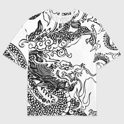 Футболка оверсайз женская Татуировка дракона на белом, цвет: 3D-принт