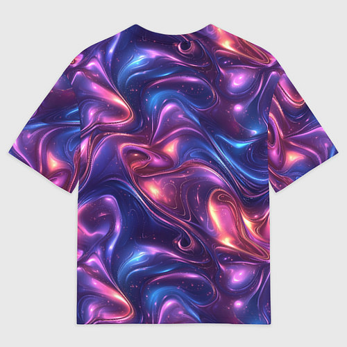 Женская футболка оверсайз Абстрактные волны и завитки - сине-фиолетовый патт / 3D-принт – фото 2