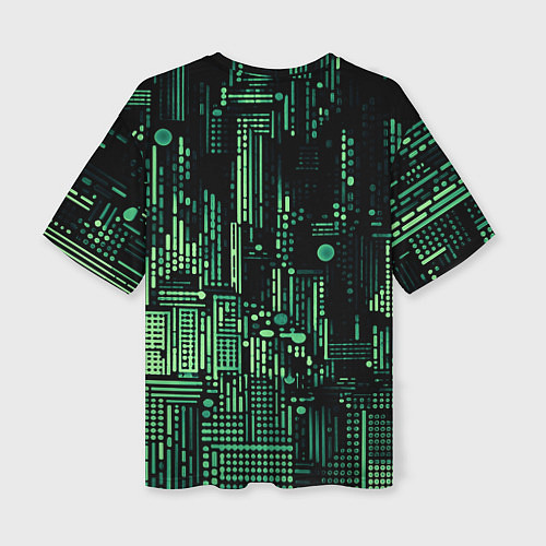 Женская футболка оверсайз Чёрно-зелёный абстракция точки полоски / 3D-принт – фото 2