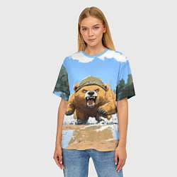 Футболка оверсайз женская Медведь бежит среди волн, цвет: 3D-принт — фото 2