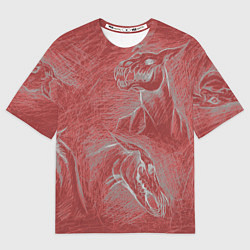 Футболка оверсайз женская Черепа лошадей - эскиз, цвет: 3D-принт