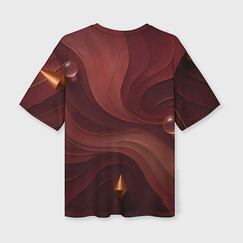 Женская футболка оверсайз Темно-бордовый волнистый узор / 3D-принт – фото 2