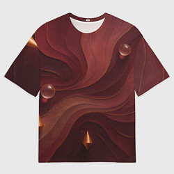 Футболка оверсайз женская Темно-бордовый волнистый узор, цвет: 3D-принт