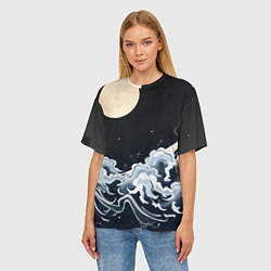 Футболка оверсайз женская Японские волны и луна, цвет: 3D-принт — фото 2