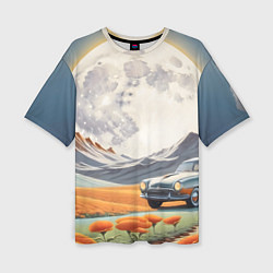 Футболка оверсайз женская Луна и автомобиль, цвет: 3D-принт