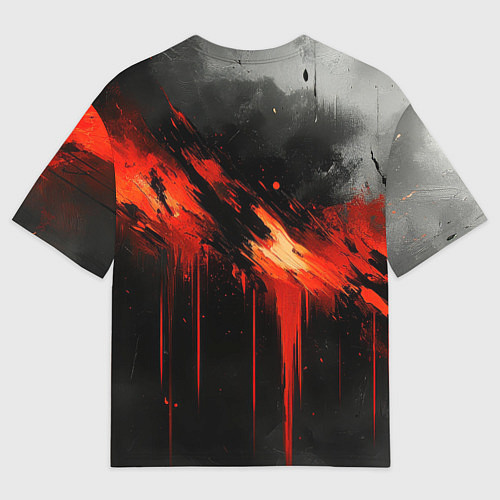 Женская футболка оверсайз Герб России - красная краска на черном / 3D-принт – фото 2