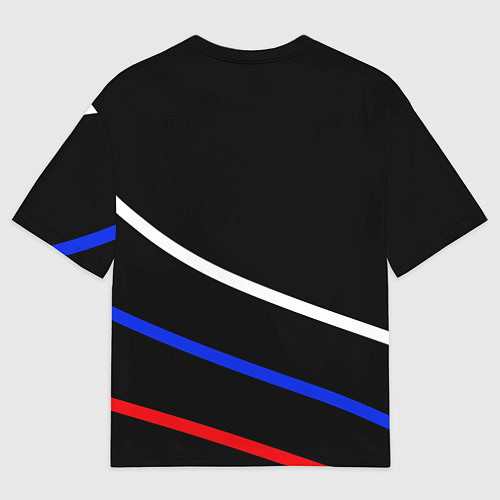 Женская футболка оверсайз Герб с полосами бело-сине-красными на чёрном / 3D-принт – фото 2