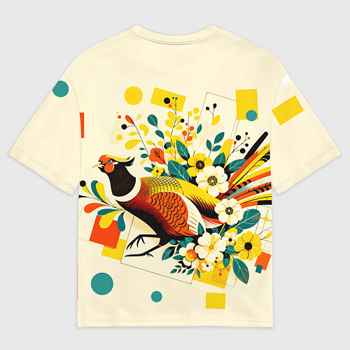 Женская футболка оверсайз Абстракция фазан / 3D-принт – фото 2