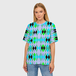 Футболка оверсайз женская Геометрический узор с разноцветными ромбами, цвет: 3D-принт — фото 2