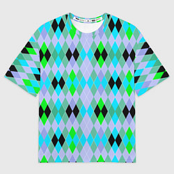 Женская футболка оверсайз Геометрический узор с разноцветными ромбами