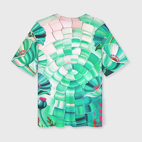 Женская футболка оверсайз Психоделика -зелёные цветы / 3D-принт – фото 2