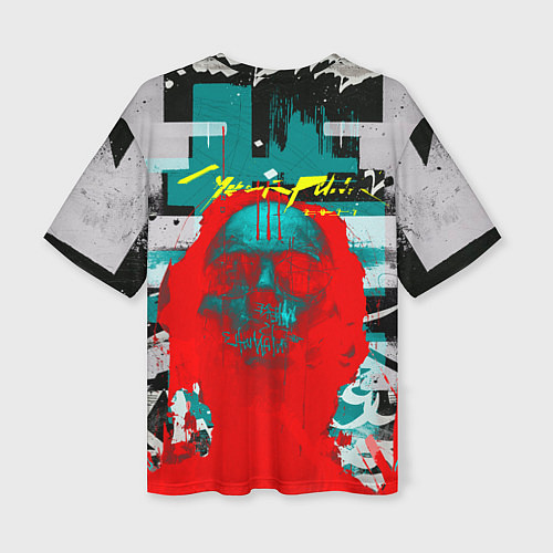 Женская футболка оверсайз Cyberpunk 2077 гранж / 3D-принт – фото 2