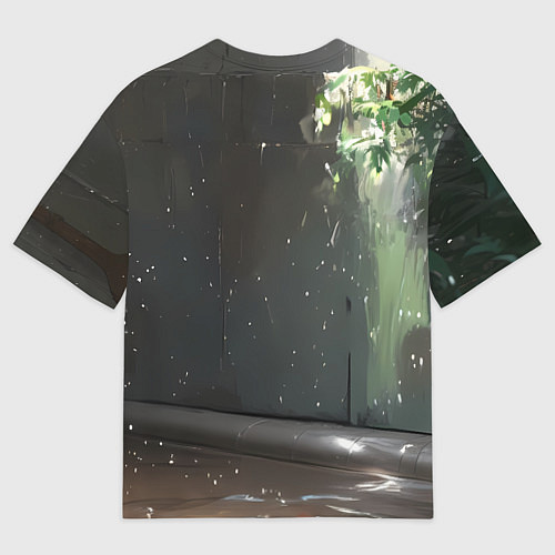 Женская футболка оверсайз Брюнетка в воде под дождем / 3D-принт – фото 2