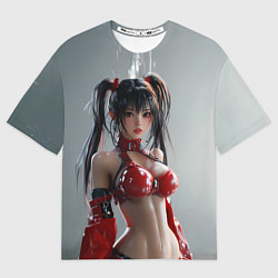 Футболка оверсайз женская Азиатская девушка в красном латексе, цвет: 3D-принт