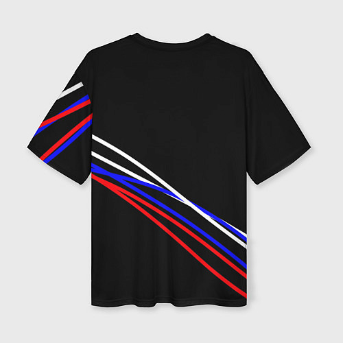 Женская футболка оверсайз Россия полосы бело-сине-красные на чёрном / 3D-принт – фото 2