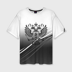 Футболка оверсайз женская Герб России градиент в полосами серый, цвет: 3D-принт