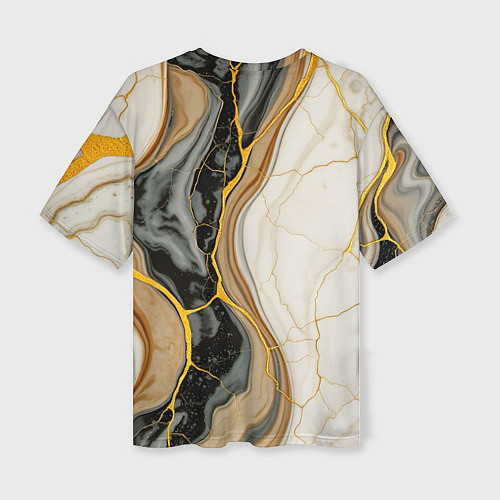 Женская футболка оверсайз Золотистые прожилки в мраморе / 3D-принт – фото 2