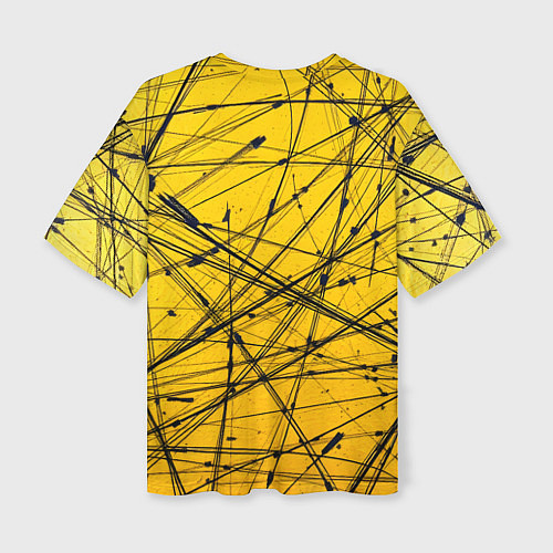 Женская футболка оверсайз Черные штрихи на желтом / 3D-принт – фото 2