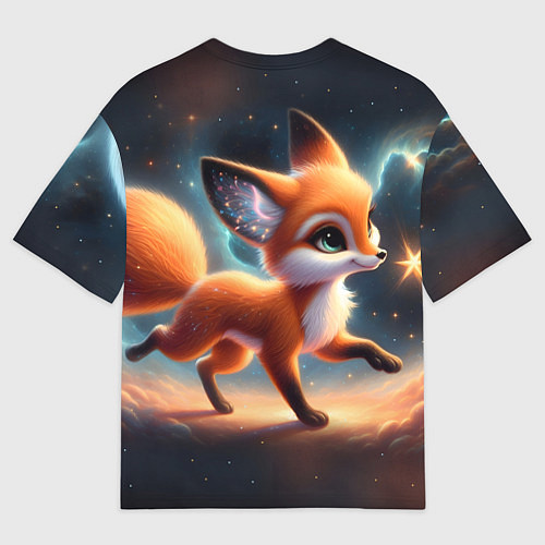 Женская футболка оверсайз Лиса бежит по космическому простору / 3D-принт – фото 2