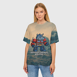 Футболка оверсайз женская Гиппоптимус Прайм - бегемот трансформер, цвет: 3D-принт — фото 2