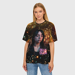 Футболка оверсайз женская Билли Айлиш с блестками на фоне, цвет: 3D-принт — фото 2
