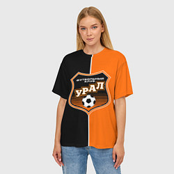 Футболка оверсайз женская ФК Урал - оранжево черные, цвет: 3D-принт — фото 2