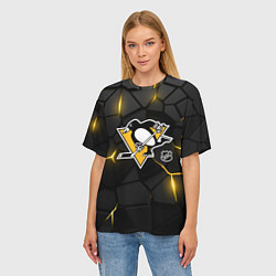 Футболка оверсайз женская Питтсбург Пингвинз - плиты с подсветкой, цвет: 3D-принт — фото 2