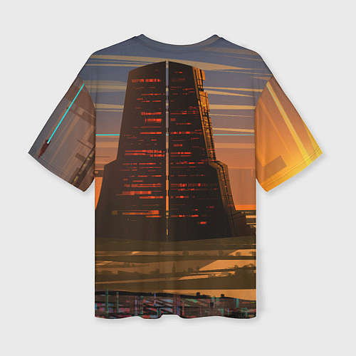 Женская футболка оверсайз Bones в халате с журавлями / 3D-принт – фото 2