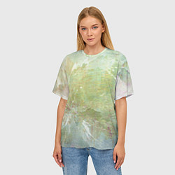 Футболка оверсайз женская Абстракция - white waves on green background, цвет: 3D-принт — фото 2