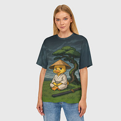 Футболка оверсайз женская Утенок самурай - медитация, цвет: 3D-принт — фото 2