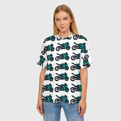 Футболка оверсайз женская Motorbike light blue, цвет: 3D-принт — фото 2