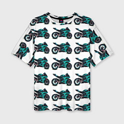 Футболка оверсайз женская Motorbike light blue, цвет: 3D-принт