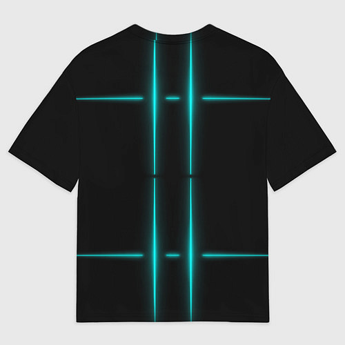 Женская футболка оверсайз Neon black light blue line / 3D-принт – фото 2