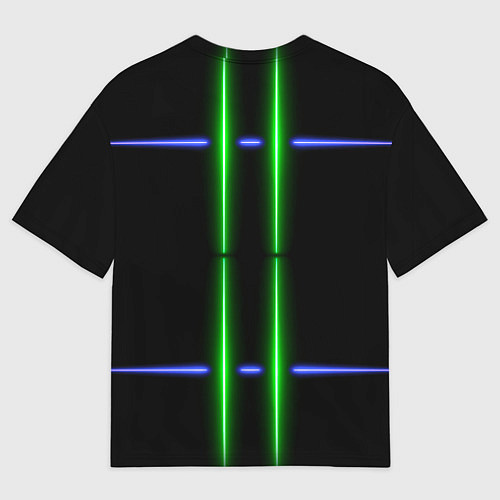 Женская футболка оверсайз Neon black light blue green line / 3D-принт – фото 2