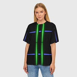 Футболка оверсайз женская Neon black light blue green line, цвет: 3D-принт — фото 2