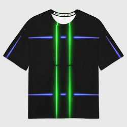 Женская футболка оверсайз Neon black light blue green line