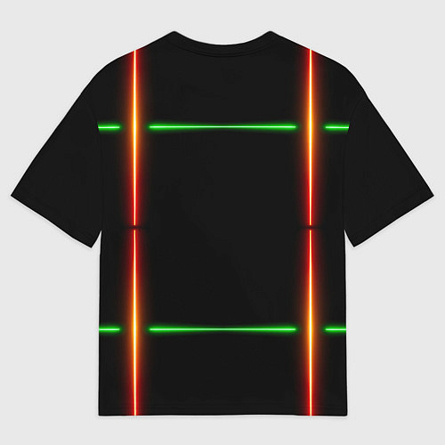 Женская футболка оверсайз Color black green orange lines / 3D-принт – фото 2