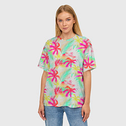 Футболка оверсайз женская Palm yellow pink, цвет: 3D-принт — фото 2