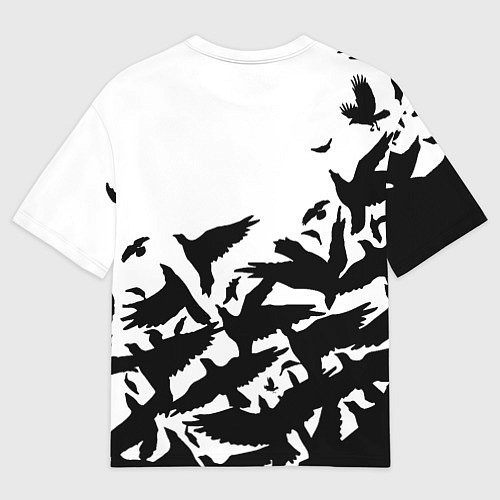 Женская футболка оверсайз Doom black crow logo / 3D-принт – фото 2