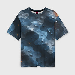Женская футболка оверсайз Синий камуфляж с каплями