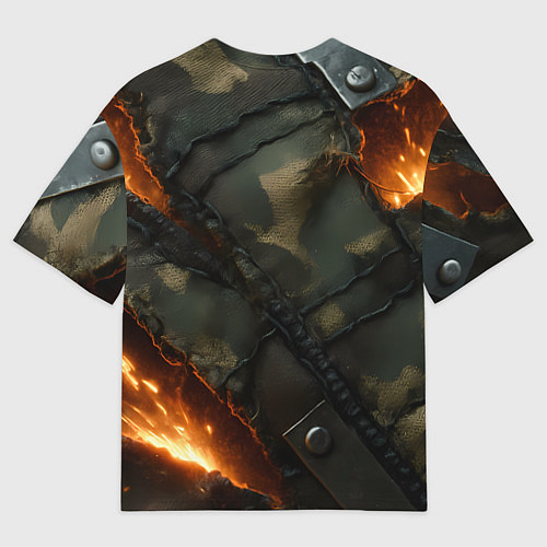 Женская футболка оверсайз Разорванный камуфляж с огнем / 3D-принт – фото 2