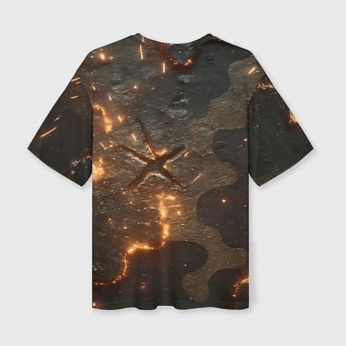 Женская футболка оверсайз Искры в разломах на камуфляже / 3D-принт – фото 2