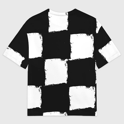 Женская футболка оверсайз Черные квадраты в виде шахматной доски / 3D-принт – фото 2