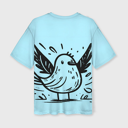 Женская футболка оверсайз Чайка в стиле скетча / 3D-принт – фото 2