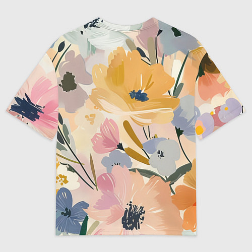 Женская футболка оверсайз Цветы акварель / 3D-принт – фото 2