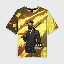 Женская футболка оверсайз XXXTentacion в пиджаке с битой