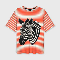 Футболка оверсайз женская Зебра на оранжевых полосах, цвет: 3D-принт